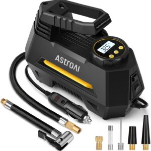 AstroAI AIRUN H Tire Inflator Portable Air Compressor, 12V DC Tire Inflator, Auto Shut-Off with Digital Pressure Gauge & LED Light, Fast Inflation for Car, Motorcycle, Bike Tires, 9.8Ft Cord, Yellow