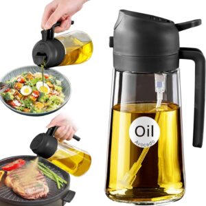 YARRAMATE 16 oz 2-in-1 Glass Olive Oil Sprayer for Cooking, Black