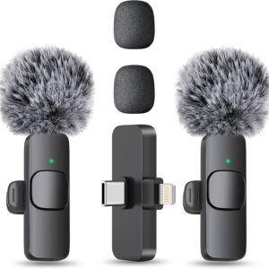 MAYBESTA Wireless Mini Microphone for iPhone, Android Phone - 2 Pack Lavalier Lapel Mic for Audio Video Recording - Clip on Content Creator Microphones for YouTube Tiktok Podcast Vlogging